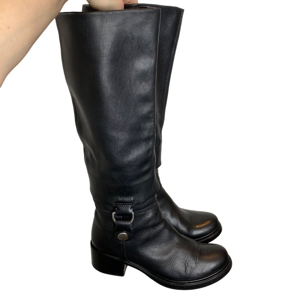 Erika Cavallini Black Tall Leather Riding Boots 37.5 Zip Closure Knee High Soft
